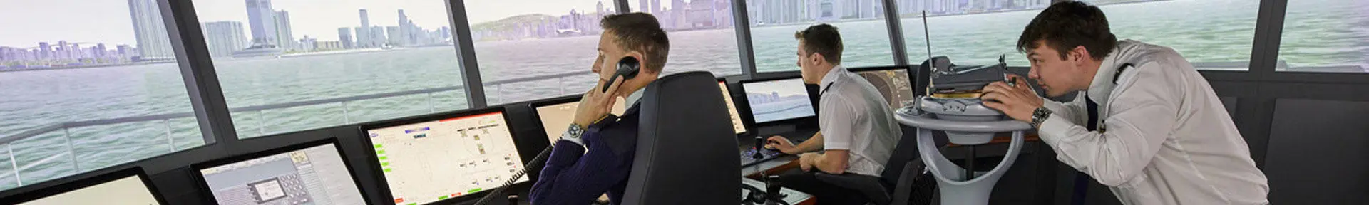 Cadets using the full mission bridge simulator