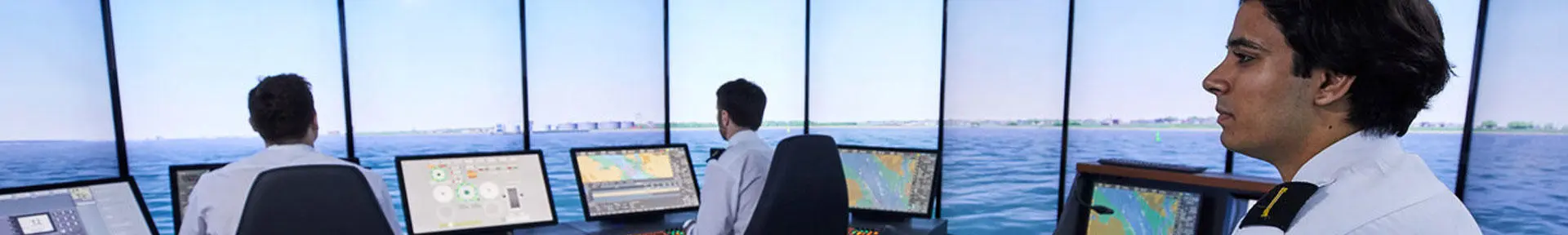 Cadets using the bridge simulator in the maritime simulation centre