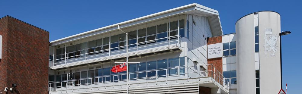 View of the front of the Warsash maritime training building in St Marys Southampton.