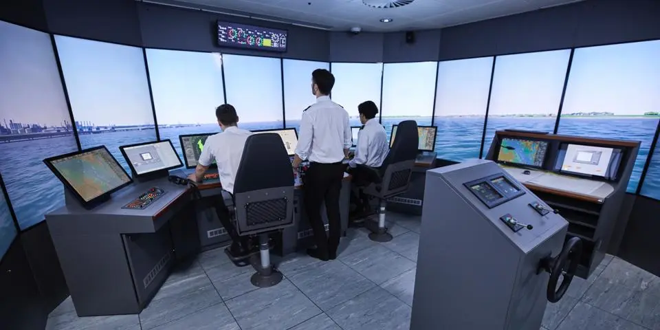 Group of deck cadets in the bridge simulator