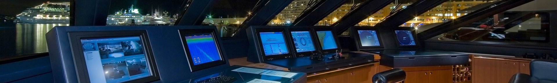 The bridge of a superyacht at night