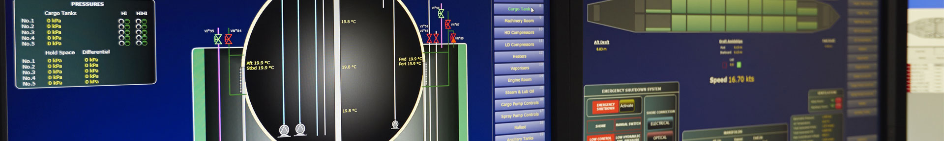 Screens showing the software used in the liquid cargo operations simulator