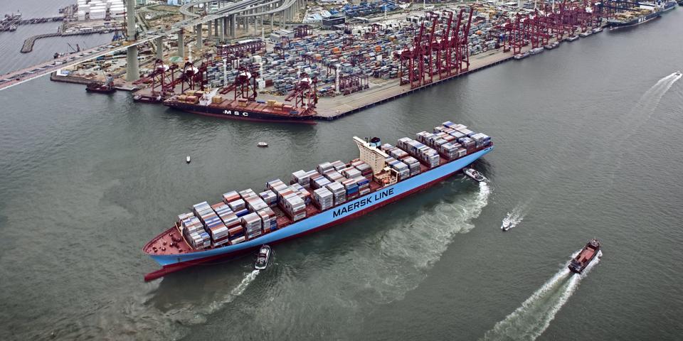 The Maersk Line container ship sailing out of port