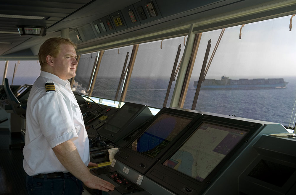 Senior deck officer on the bridge of a Maersk ship