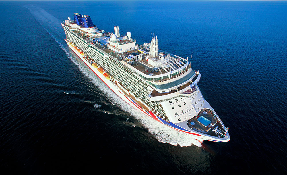 The Britannia cruise ship sailing through the ocean