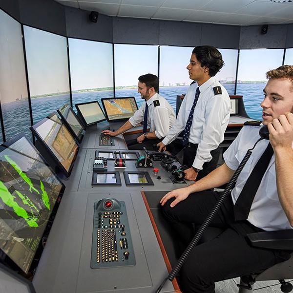 Deck cadets using the simulation suite